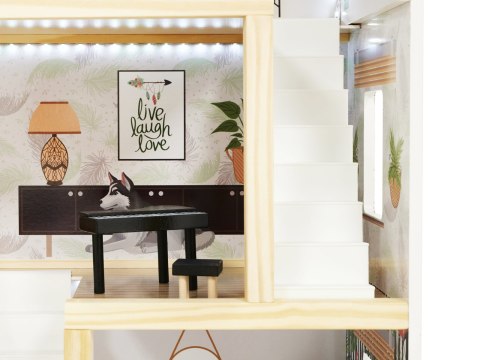 DOMEK DLA LALEK DREWNIANY LULILO FLORO BOHO LED 78CM