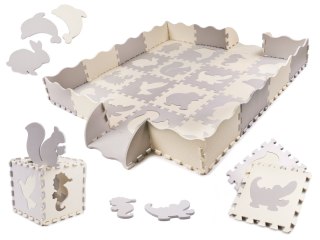 MATA EDUKACYJNA PIANKOWA PUZZLE KOJEC SZARA ECRU 30 X 30 CM 36 ELEMENTÓW