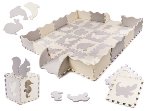 MATA EDUKACYJNA PIANKOWA PUZZLE KOJEC SZARA ECRU 30 X 30 CM 36 ELEMENTÓW