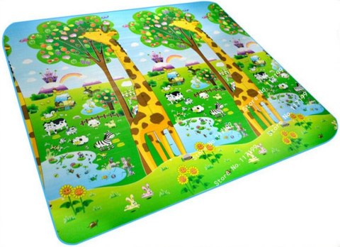 MATA EDUKACYJNA PIANKOWA DWUSTRONNA SKŁADANA ZOO 200 X 180 X 1 CM