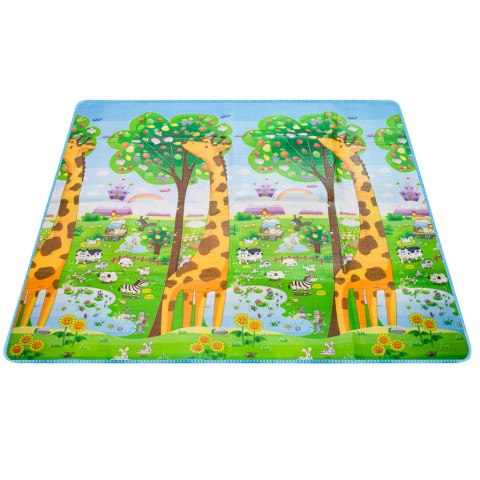 MATA EDUKACYJNA PIANKOWA DWUSTRONNA SKŁADANA ZOO 200 X 180 X 1 CM