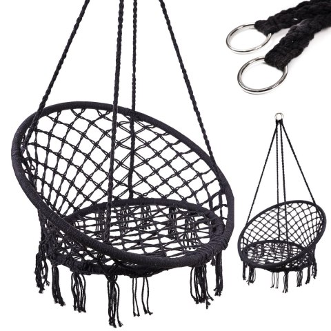 Huśtawka fotel bocianie gniazdo z oparciem czarna 80cm 150kg Huśtawka fotel bocianie gniazdo z oparciem czarna 80cm 150kg
