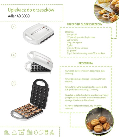 OPIEKACZ DO ORZESZKÓW ADLER AD 3039 FORMA DO CIASTEK ELEKTRYCZNA 24 SZT. XL 1600W