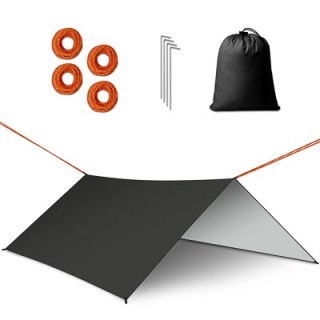 PLANDEKA TARP PŁACHTA BIWAKOWA NAMIOT NA HAMAK OSŁONA PRZECIWDESZCZOWA 300CM CZARNY