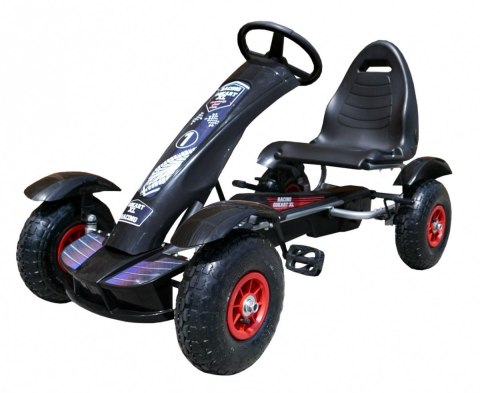 Gokart na pedały Racing XL dla dzieci 3+ Czarny + Pompowane koła + Regulacja fotela + Wolny bieg Gokart na pedały Racing XL dla dzieci 3+ Czarny + Pompowane koła + Regulacja fotela + Wolny bieg