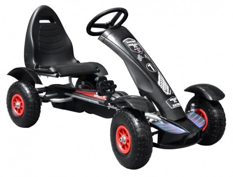 Gokart na pedały Racing XL dla dzieci 3+ Czarny + Pompowane koła + Regulacja fotela + Wolny bieg Gokart na pedały Racing XL dla dzieci 3+ Czarny + Pompowane koła + Regulacja fotela + Wolny bieg