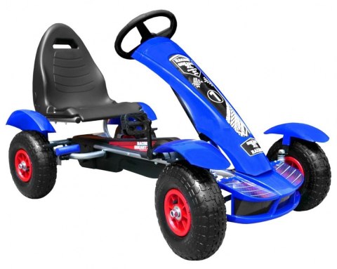 Gokart na pedały Racing XL dla dzieci 3+ Niebieski + Pompowane koła + Regulacja fotela + Wolny bieg Gokart na pedały Racing XL dla dzieci 3+ Niebieski + Pompowane koła + Regulacja fotela + Wolny bieg