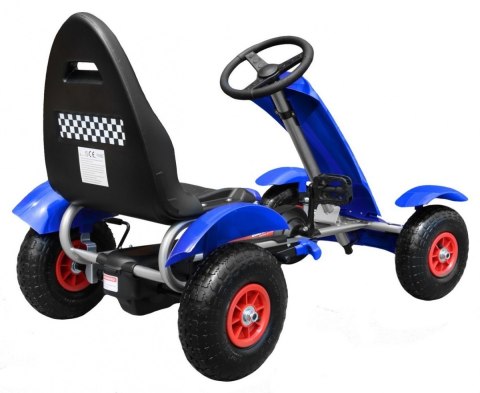 Gokart na pedały Racing XL dla dzieci 3+ Niebieski + Pompowane koła + Regulacja fotela + Wolny bieg Gokart na pedały Racing XL dla dzieci 3+ Niebieski + Pompowane koła + Regulacja fotela + Wolny bieg
