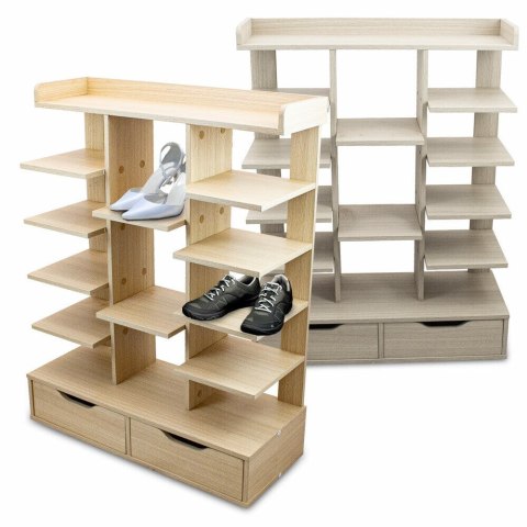 Szafka na buty stojak na buty z 13 przegrodami 2 szuflady półka MDF jasnobrązowa Szafka na buty stojak na buty z 13 przegrodami 2 szuflady półka MDF jasnobrązowa
