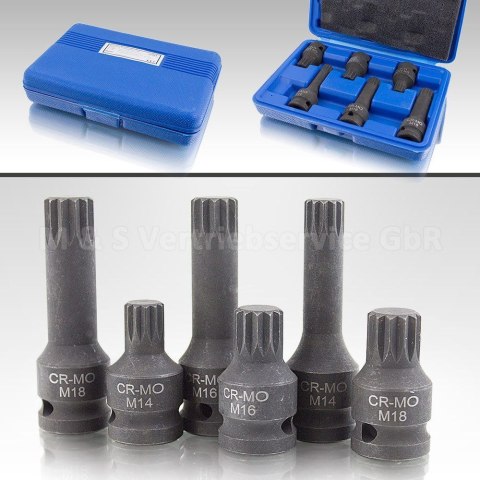 Zestaw Narzędzi Klucze Udarowe Spline M14 M16 M18 XZN 1/2" BITUXX Zestaw Narzędzi Klucze Udarowe Spline M14 M16 M18 XZN 1/2" BITUXX