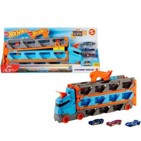 Hot Wheels Wyścigowy transporter 2w1 + 3 auta Hot Wheels Wyścigowy transporter 2w1 + 3 auta