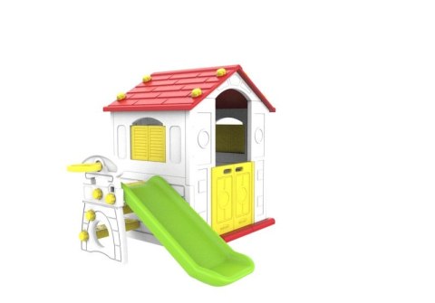 Domek Ogrodowy 3w1 dla dzieci Czerwony Dach + Zjeżdżalnia + Koszykówka Domek Ogrodowy 3w1 dla dzieci Czerwony Dach + Zjeżdżalnia + Koszykówka