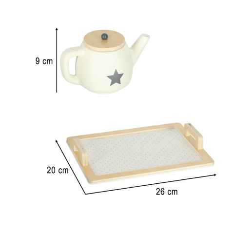 SERWIS KAWOWY DREWNIANY NACZYNIA DLA DZIECI ZESTAW KUCHENNY DO HERBATY TACA FILIŻANKI