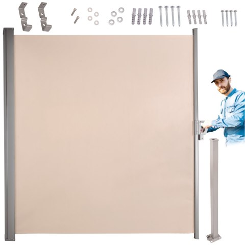 Markiza boczna tarasowa LUARO parawan zwijana 180 x 400 cm beżowa Markiza boczna tarasowa LUARO parawan zwijana 180 x 400 cm beżowa