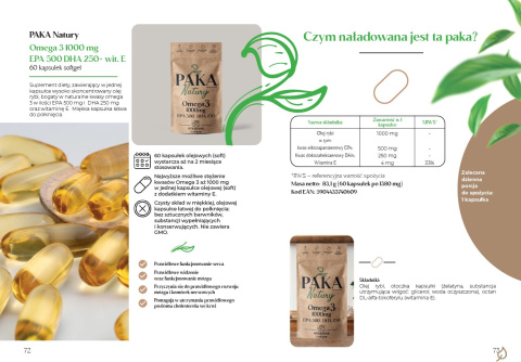 Omega 3 1000 mg EPA 500 DHA 250 + wit. E, miękka kapsułka Omega 3 1000 mg EPA 500 DHA 250 + wit. E, miękka kapsułka