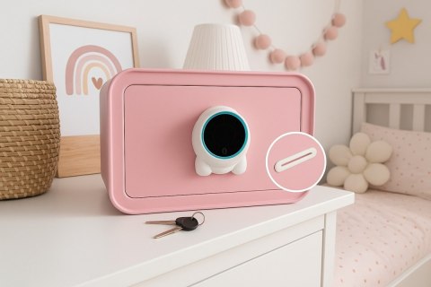 Różowy sejf biurowy domowy na kod i klucz elektroniczny skarbonka Różowy sejf biurowy domowy na kod i klucz elektroniczny skarbonka