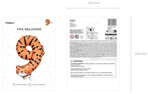 BALON FOLIOWY URODZINOWY CYFRA "9" - TYGRYS 49X76 CM