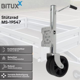 Koło podporowe do przyczepy korbowe regulowane na wysokość 900 kg Bituxx