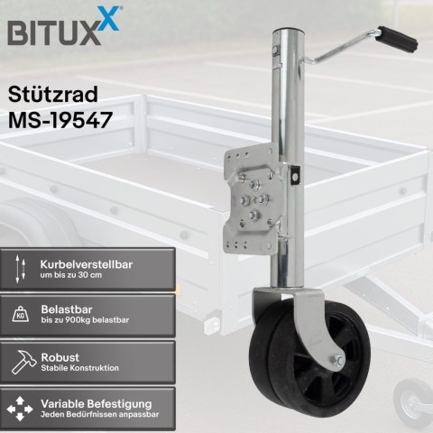 Koło podporowe do przyczepy korbowe regulowane na wysokość 900 kg Bituxx