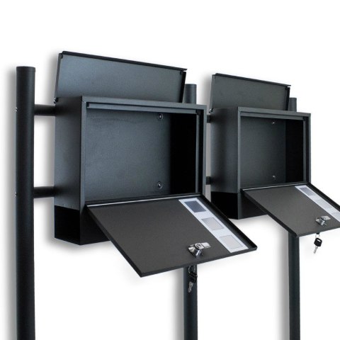 Nowoczesna Podwójna Skrzynka na listy z gazetnikiem Ciemnoszara stojak