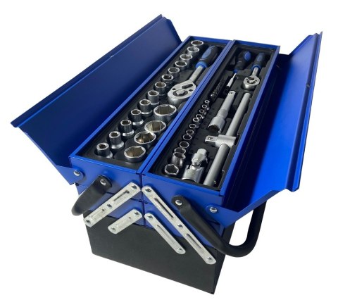 Skrzynka narzędziowa otwierana kolor niebieski 85 elementów Bituxx