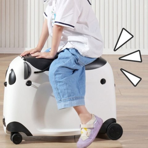 Walizka dziecięca z siedziskiem i kółkami - podróżna jeździk Czarna wygodna