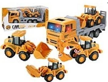 Auto z lawetą i pojazdem budowlany