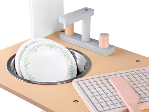 BIAŁO-SZARA interaktywna kuchnia drewniana dla dzieci + akcesoria ZA4126