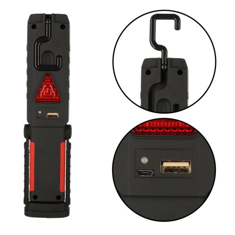 LAMPA WARSZTATOWA LATARKA 3W1 5 TRYBÓW USB MAGNES HAK AKUMULATOR 1200 MAH 200 LM KAFUWELL