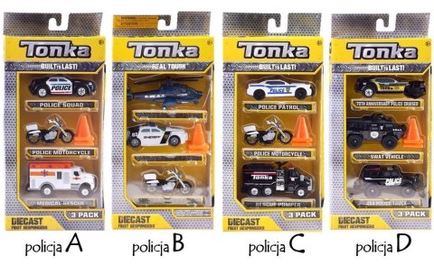 Hasbro TONKA Zestaw pojazdów POLICJA Różne metalowe autka + pachołki ZA3633