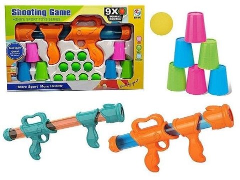 Karabin na piłeczki, z zestawem kubeczków...