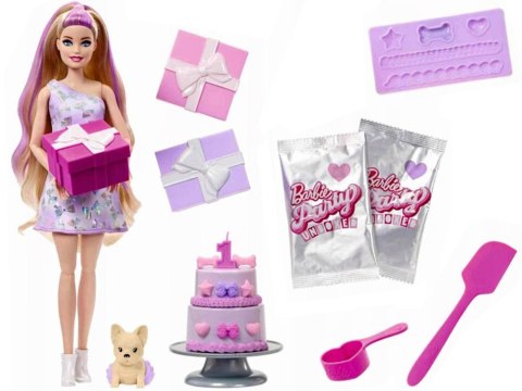 Mattel Barbie Party Unboxed lalka z serii: Urodziny + pies chihuahua ZA6065