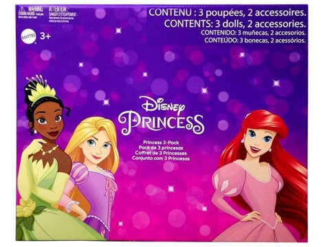 Mattel Disney Princess Zestaw 3 lalek: Ariel + Tiana + Roszpunka ZA6036