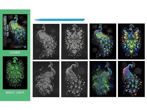 Wydrapywanka kolorowa fluorescencyjna pawie