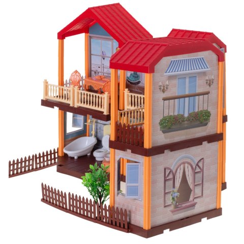 DOMEK DLA LALEK WILLA CZERWONY DACH OŚWIETLENIE MEBELKI I LALKI 39,5CM