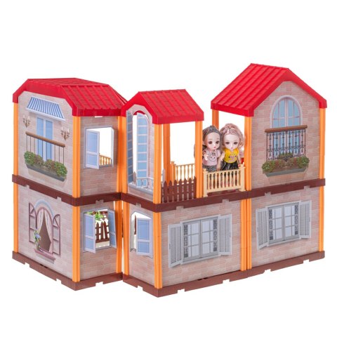 DOMEK DLA LALEK WILLA CZERWONY DACH OŚWIETLENIE MEBELKI I LALKI 39,5CM