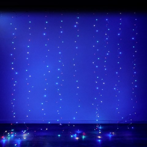 LAMPKI LED KURTYNA GIRLANDA DRUCIKI 3X3M 300LED MULTIKOLOR PILOT USB