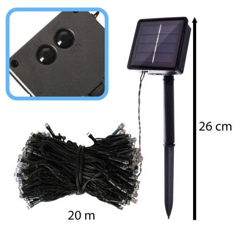 LAMPKI SOLARNE OGRODOWE LED CHOINKOWE ŚWIĄTECZNE ŁAŃCUCH ŚWIETLNY 20M 200LED CIEPŁY