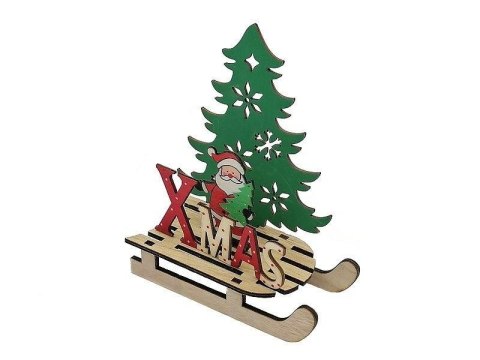 Dekoracja drewniana Mikołaj na saniach