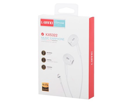 L-BRNO SŁUCHAWKI DOUSZNE PRZEWODOWE LIGHTNING BIAŁE BLUETOOTH