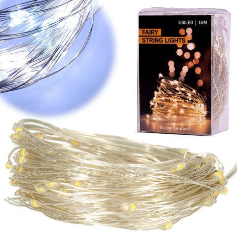 LAMPKI LED DRUCIKI DEKORACYJNE 10M 100LED ZIMNY BIAŁY LAMPKI LED DRUCIKI DEKORACYJNE 10M 100LED ZIMNY BIAŁY