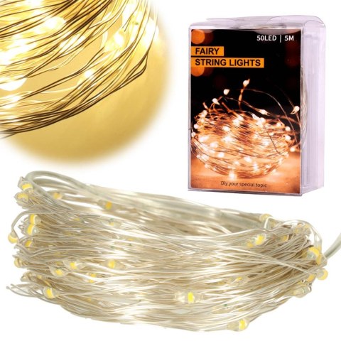 LAMPKI LED DRUCIKI DEKORACYJNE 5M 50LED CIEPŁY BIAŁY