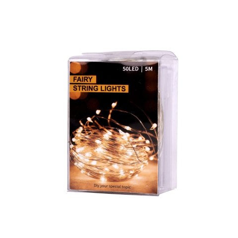 LAMPKI LED DRUCIKI DEKORACYJNE 5M 50LED CIEPŁY BIAŁY