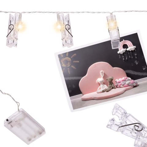 LAMPKI LED KLAMERKI KLIPSY SPINACZE NA ZDJĘCIA 1,5M 10LED CIEPŁY BIAŁY NA BATERIE