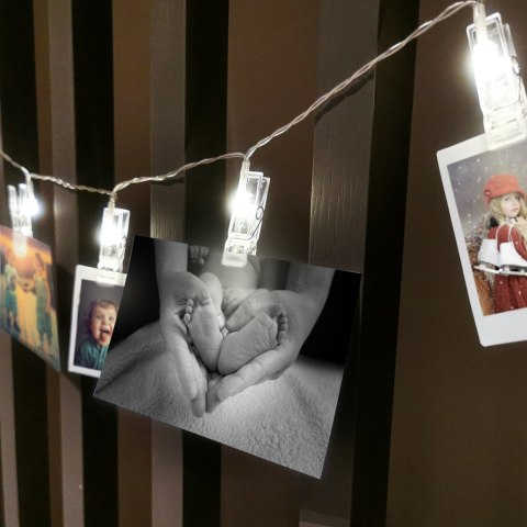 LAMPKI LED KLAMERKI KLIPSY SPINACZE NA ZDJĘCIA 1,5M 10LED CIEPŁY BIAŁY NA BATERIE