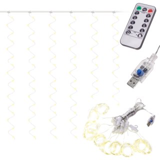 LAMPKI LED KURTYNA GIRLANDA DRUCIKI 3X3M 300LED CIEPŁY BIAŁY PILOT USB