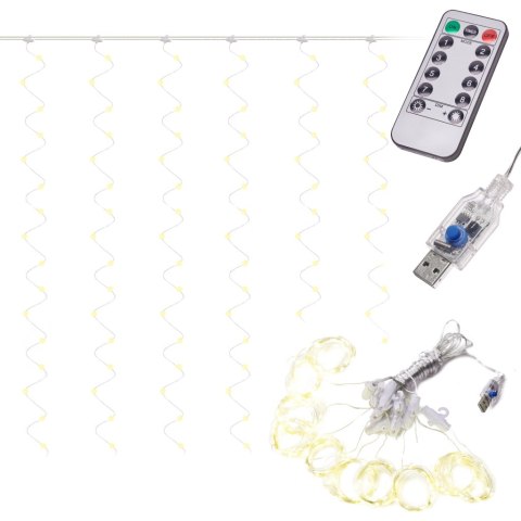 LAMPKI LED KURTYNA GIRLANDA DRUCIKI 3X3M 300LED CIEPŁY BIAŁY PILOT USB