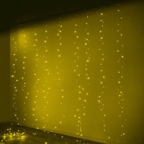 LAMPKI LED KURTYNA GIRLANDA DRUCIKI 3X3M 300LED CIEPŁY BIAŁY PILOT USB