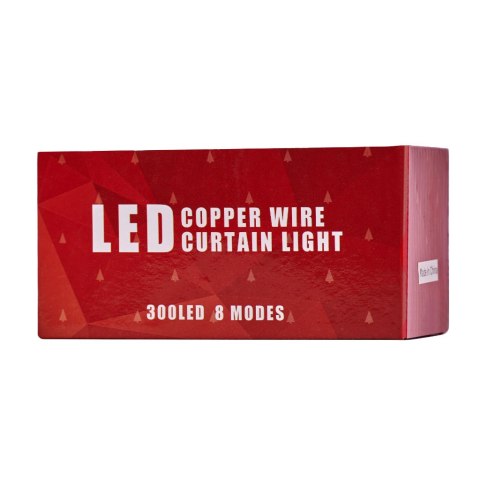 LAMPKI LED KURTYNA GIRLANDA DRUCIKI 3X3M 300LED CIEPŁY BIAŁY PILOT USB